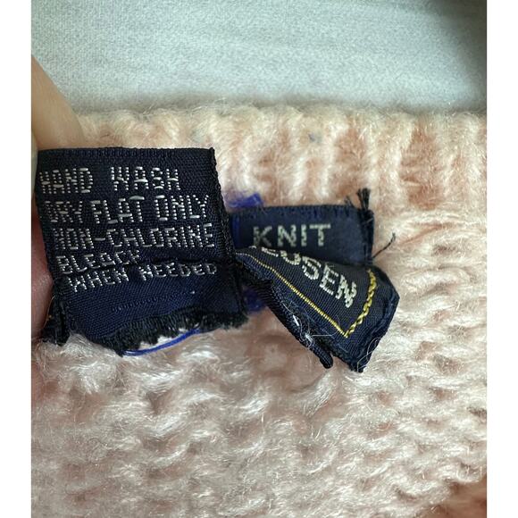 Women VTG Lady Van Heusen Pink Pastel Acrylic Hand Knit Sweater Cottage Granny M - Picture 5 of 5